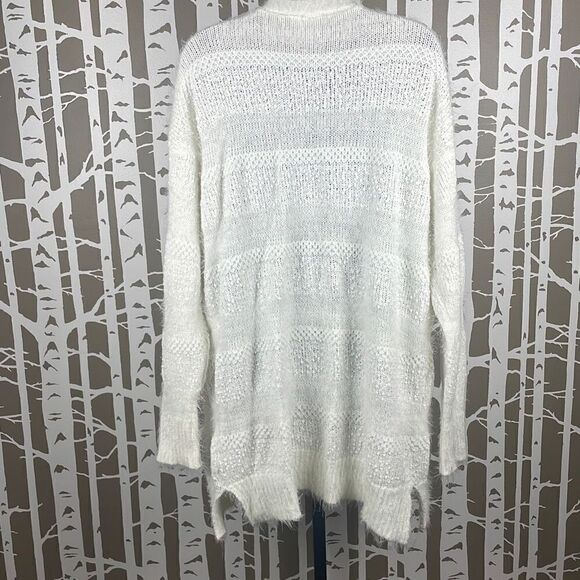 Alya Eyelash Popcorn Metallic Knit Open Front Longline Cardigan Sweater M Ivory - Picture 4 of 9